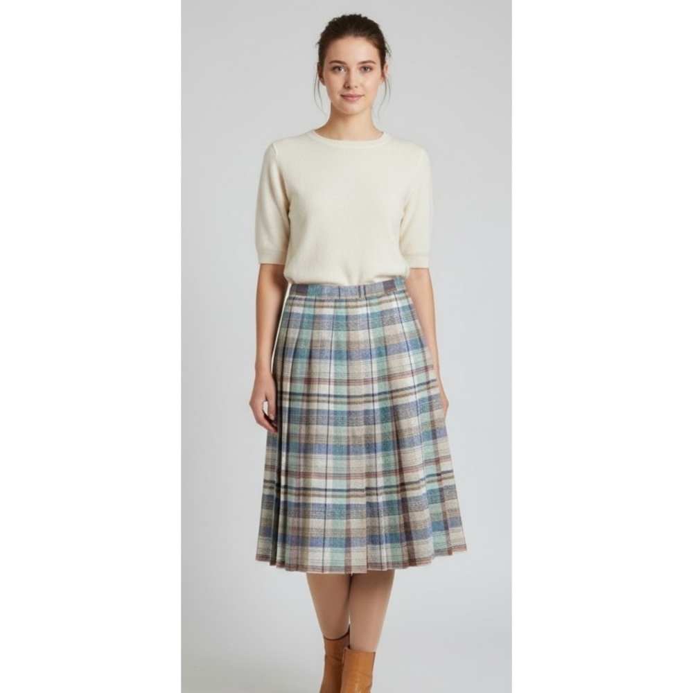 Vintage Ann Stevens New York Plaid Wool Skirt Multicolor Size 11-12